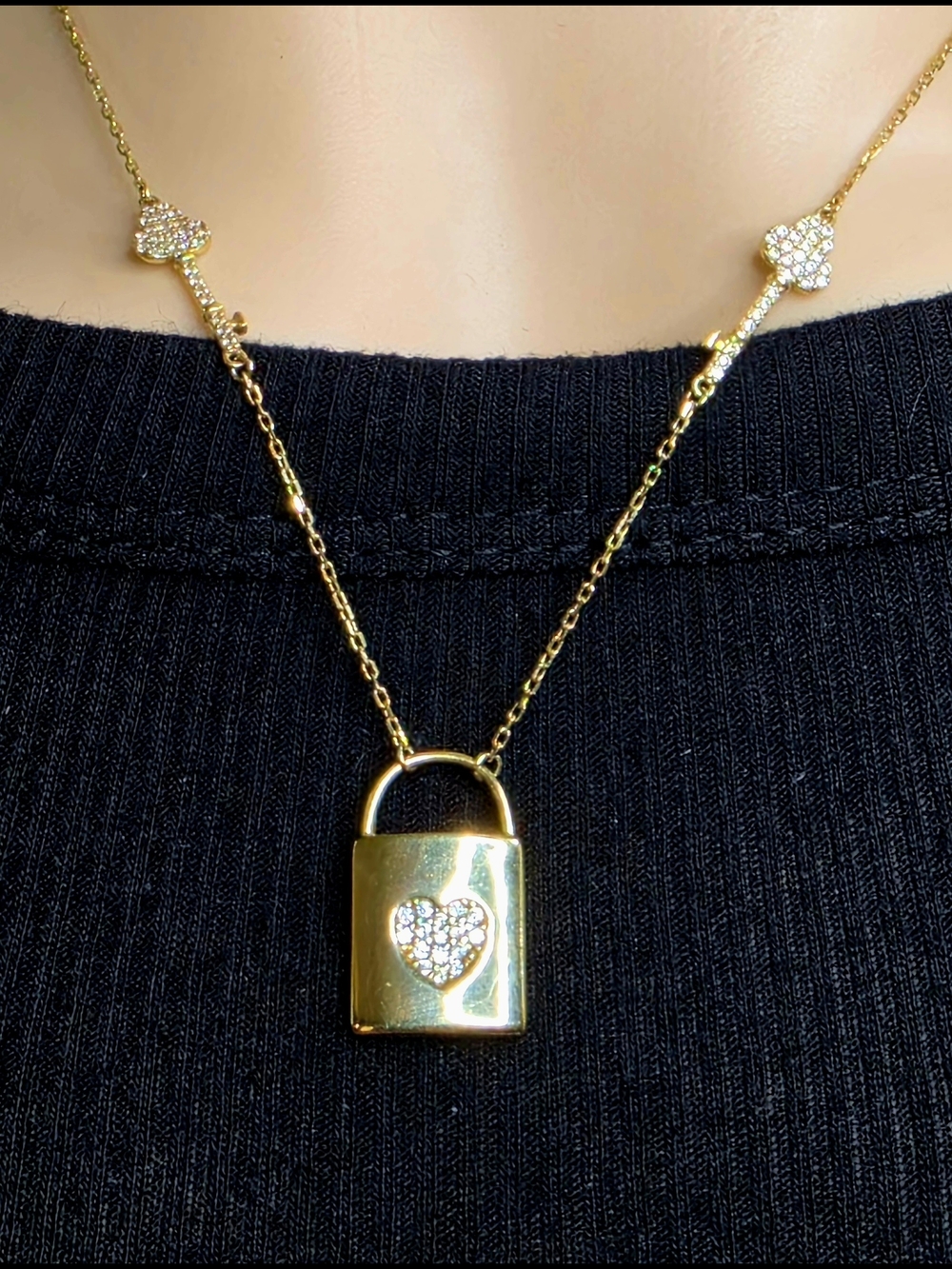 925 Vermeil Heart Lock Pendant Necklace - Women Jewelry